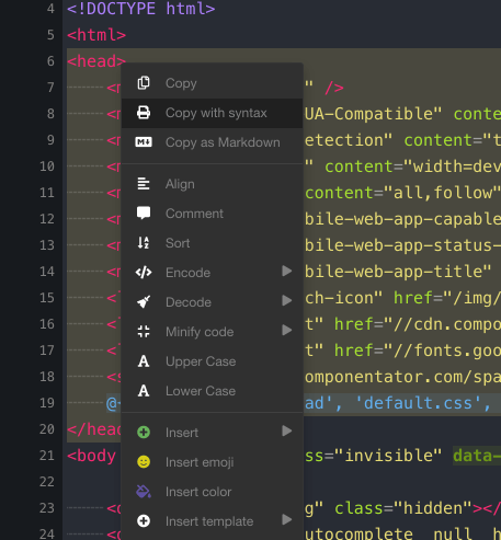 Copy text with the syntax