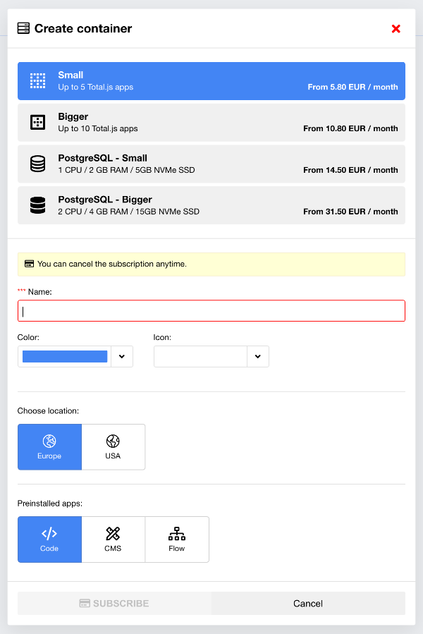 Create container