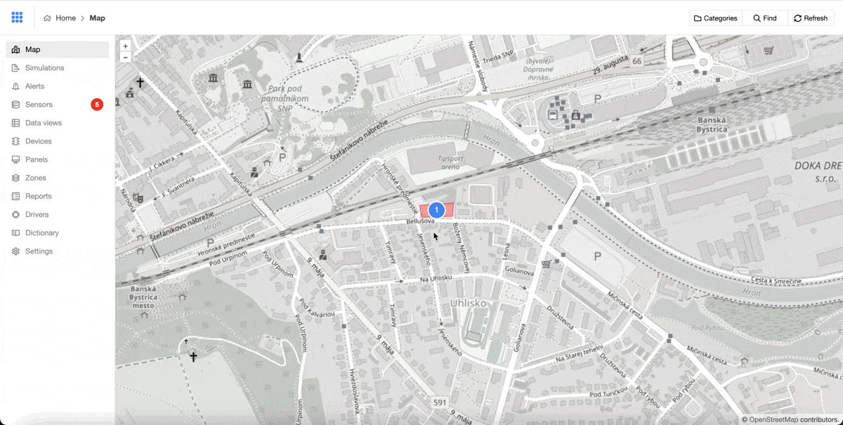 Map with a zone