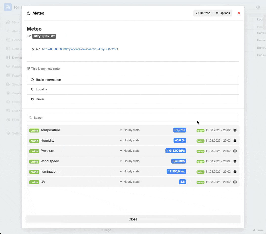 API endpoint for sensor